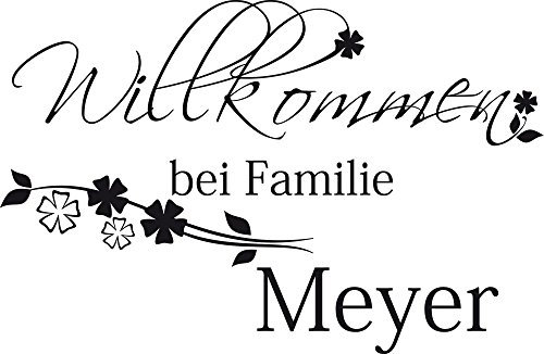 GRAZDesign Wandtattoo Willkommen bei Familie Wunschname für Flur, Wandsticker Flur und Diele, Eingang, Wandtattoo Sprüche Wandsprüche, Sticker Aufkleber modern - 77x50cm / 070 schwarz