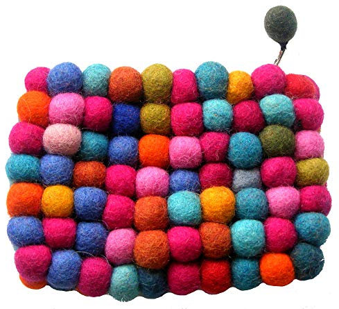 One World is Enough Mehrfarbige Bommel fühlte Geldbörse - 100% Fairtrade- Filz - Handmade in Kathmandu, hoch in den Himalaya