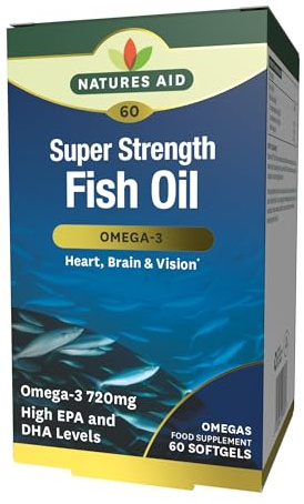 Natures Aid Super Strength Omega-3 Fish Oil 1200mg – 60 Softgels | 388mg EPA & 260mg DHA, Supports Heart, Brain & Vision, High Strength Omega-3, Non-GMO