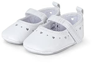 Sterntaler Baby Ballerinas Herz - Baby Schuhe aus Kunstleder mit Klettverschluss - Kleinkind Mädchen Schuh festlich mit Herzen-Tupfen-Bordüre und rutschfester Sohle, weiß, Größe 20