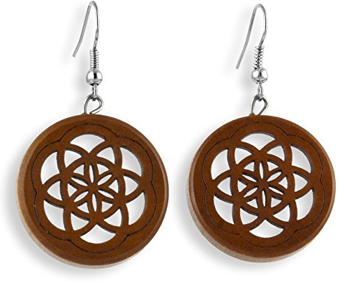 ISLAND PIERCINGS Ohrringe Hänger Blume des Lebens Holz ER282