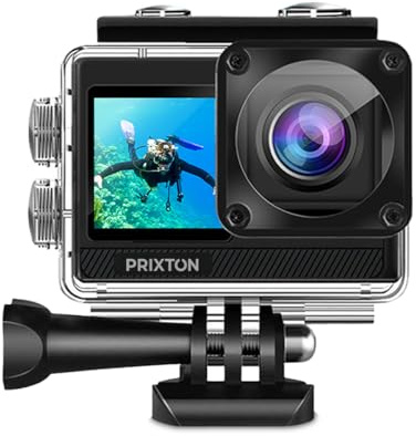 PRIXTON Action‑Kamera 5K DV830 mit Dual‑IPS‑Display, 50 MP, EIS‑Stabilisierung, WLAN, bis 30 m wasserdicht, 5X Zoom & Zubehör