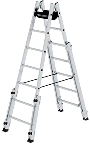 Aluminium-Stehleiter, treppengängig, mit Vier nach unten ausschiebbaren Holmverlängerungen 2x7 Sprossen - 33514