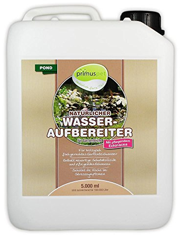 primuspet Natürlicher Gartenteich Wasseraufbereiter (Wasseraufbereitung für naturnahes Gartenteichwasser bindet fischschädliche Stoffe wie Chlor usw.), Inhalt:5 Liter