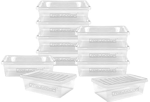 CrazyGadget® 32L 32 Litre Large Underbed Plastic Storage Clear Box Strong Stackable Container - Made In U.K. - Pack of 10