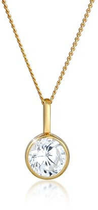 Elli PREMIUM Halskette Damen mit Anhänger Solitär mit Zirkonia Kristalle in 585 Gelbgold 45 cm lang