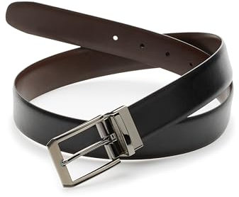 Perry Ellis Herren Portfolio 2-Tone Reversible Belt with Leather, Matte, Shine Buckle (Sizes 30-42 Inches) Gürtel, schwarz/braun, 42