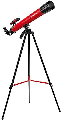 Bresser Junior Linsenteleskop 50/600 AZ mit Stativ zum Beobachten von Mond, Planeten und Tageslichtbeobachtungen inklusive Zubehör, rot