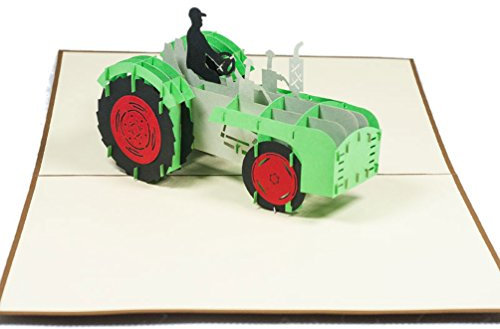 Favour Pop Up Grusskarte. Ein filigranes Kunstwerk, dass sich beim Öffnen als Traktor entfaltet. TF064