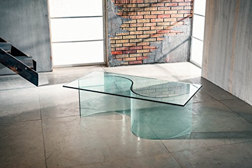 IMAGO FACTORY Oasis | Couchtisch – Basis aus gebogenem Glas mit transparenter Tischplatte, moderner Couchtisch, großer Couchtisch, Couchtisch, Wohnzimmermöbel aus Glas