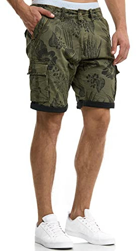 Indicode Herren Albert Cargo Shorts Hawaii | Kurze Hose Bermuda Cargoshorts für Männer Army, M