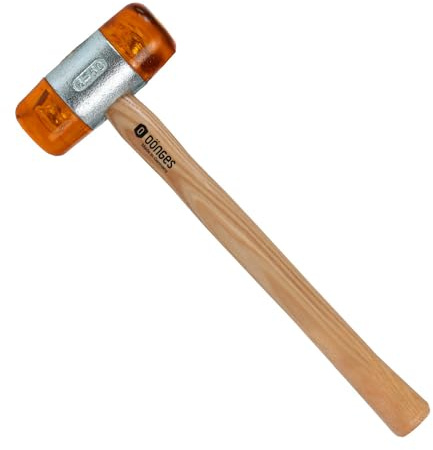 Dönges Rückschlagfreier Schonhammer mit lackiertem Eschenstiel | Ø 50 mm | 880 g leicht | Austauschbare Köpfe in Gelb | Made in Germany | Kunststoffhammer, Gummihammer, Multifunktionshammer