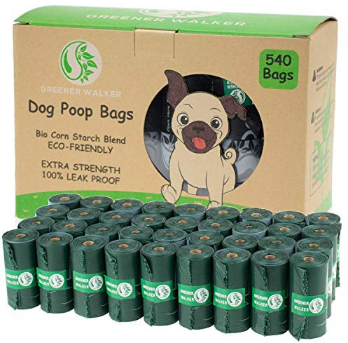 GREENER WALKER Poo Bags for Dog Waste, 540 Poop Bags,Extra Thick Strong 100% Leak Proof Biodegradable Dog Poo Bags (Deep Green)
