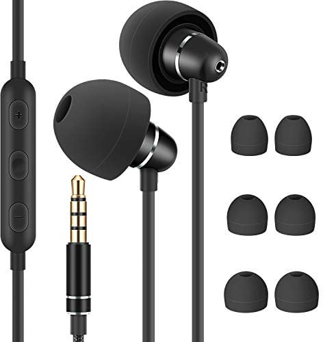 Bulees Sleep Earphones for side sleeping, Noise Isolating, Lightweight Wired Earbuds for Small ear Canal, In-Ear Headphones with Mic and Volume Control for Sensitive Sleeper, Bedtime (Black)