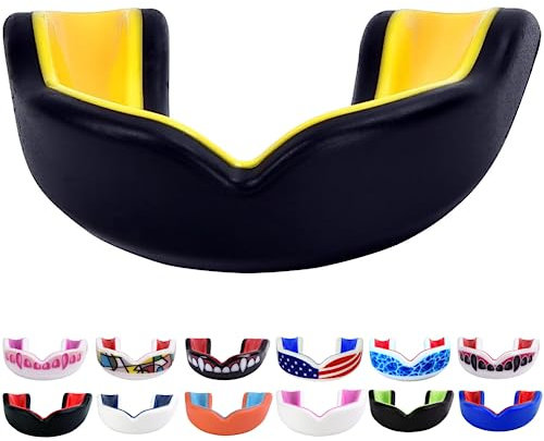 Oral Mart Black/Gold Youth Mouthguard for Kids - Youth Mouthguard for Karate, Flag Football, Martial Arts, Taekwondo, Boxing, Football, Rugby, BJJ, Muay Thai, Soccer, Hockey (with Free Case)