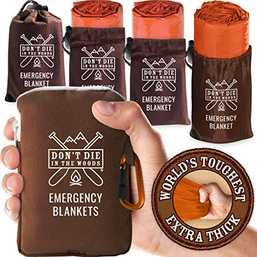 World 's Toughest Notfall-Decken [4er-Pack] Extra Dicke Thermo-Mylar-Folie, Raumdecke, wasserdicht, Ultraleicht, Outdoor-Survival-Ausrüstung für Wandern, Camping, Notfall, Erste-Hilfe-Set [Orange]