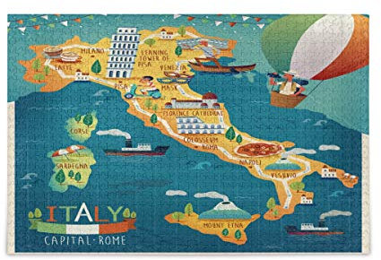 Mnsruu 1000pcs Jigsaw Puzzle Colorful Italy Travel Map Puzzles for Adults Kids Family