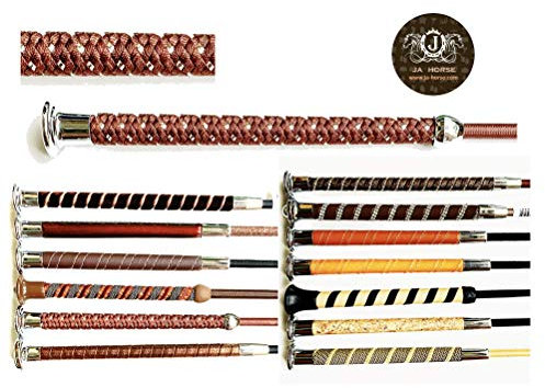JA Horse - Dressurgerte Gerte Reitgerte Braun Karamell Bronze Beige (120 cm, 52 Silver Flachkopf braun)
