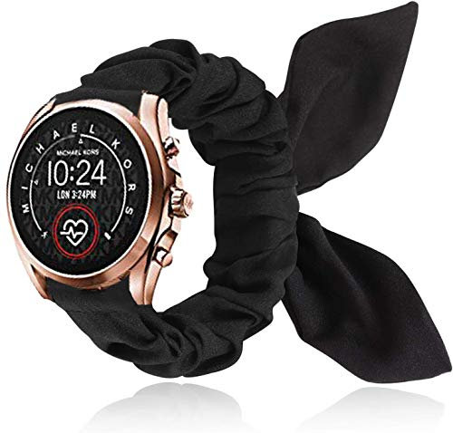 LvBu Armband Kompatibel mit Michael Kors Bradshaw 2, weiche niedlichen Bogenknoten Haargummis Uhrenarmband für Michael Kors Access Gen 5 Bradshaw Smartwatch (Schwarz)