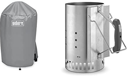 Weber Available 7175 18 Inch Charcoal Kettle Grill Cover, Schwarz, 15.9 x 22.7 x 3.8 cm & 7416 Anzündkamin Rapidfire, Grillen mit Kohle, Anzünden, 19 x 19 x 30.5 cm