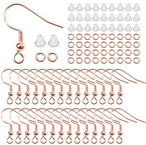 TOAOB 300pcs Earring Hooks Rose Gold 18mm Ear Wires Fish Hooks with Clear Rubber Safety Backs and Jump Rings for Jewellery Making DIY Earring Jewelry Findings