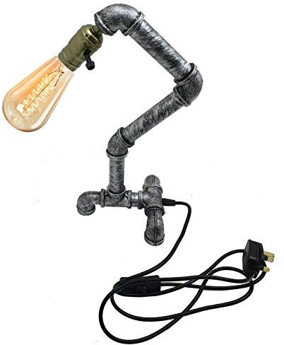 Industrial Antik Stil Gebürstetes Silber Wasserrohr Beleuchtung Steampunk Tischlampe für Schlafzimmer Küche und Arbeitszimmer
