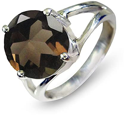 CaratYogi 925 Sterling Silber Natürliche Rauchquarz Runde Edelstein Versprechen Ring Birthstone Modeschmuck Eheringe Für Männer und Frauen Größe 69