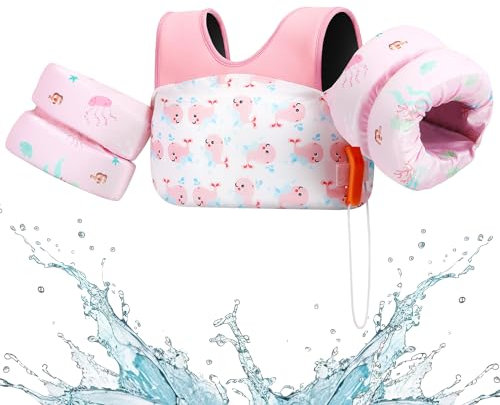HeySplash Schwimmflügel Kinder, Cartoon Kein Aufblasen Schwimmweste mit 2 Sicherheitsschnalle Schwimmreifen Pool für Kinder 3-7 Jahren, Aufblasbare Schwimmwesten Fit für 31-66 Lbs