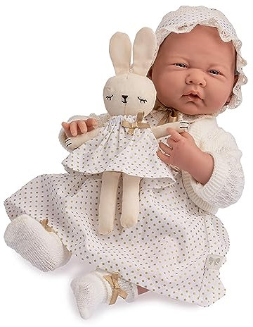 jc toys - Puppe La Newborn, 38 cm, weicher Körper, königliche Kollektion, weißes Kleid mit goldenen Punkten und 4 Zubehörteilen, entworfen in Spanien von Berenguer, ab 2 Jahren