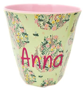 Elfenstall Rice Becher mit Wunsch-Namen personalisiert - zu Nikolaus, Weihnachten oder Geburtstag (Bunny Hase gelb, Medium)