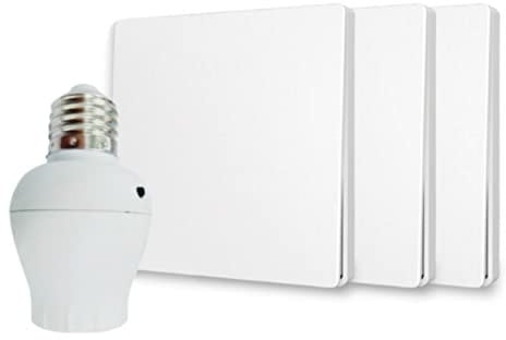 Interrupteur sans fil et sans pile Auto alimenté - Écologique - Qualité Pro - Va et vient RF 3 télécommande + 1 Douille radio à visser E27 - Longue Distance - Intérieur Extérieur IP64