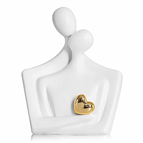 LCCCK Weiße Keramik Paar Skulptur - Moderne Deko Figuren für Wohnzimmer - Hochzeitspaar Figuren - Liebevolle Deko für Hochzeitstag und Brautpaar - Statuen für Opa und Oma