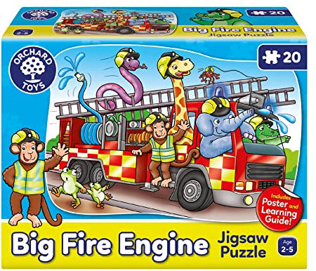 Orchard Toys Big Fire Engine Jigsaw Puzzle, 20 Piece Shaped Educational Jigsaw Puzzle For Kids, Toddlers, Ages 2-5, Develops Hand-Eye Coordination