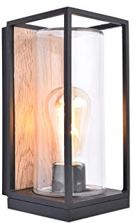 LUTEC Außenwandleuchte Flair,Wandlampe aus Aluminium in Schwarz & Holzoptik,1 flammige Außenleuchte (1xE27 max.40Watt),stylische Außenlampe…
