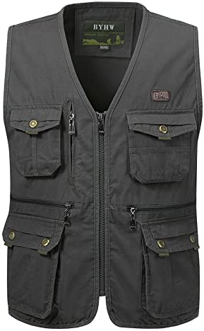 KTWOLEN Herren Weste Ärmellos Anglerweste Funktionsweste Fotografie Jagdweste Arbeitsweste mit Vielen Taschen