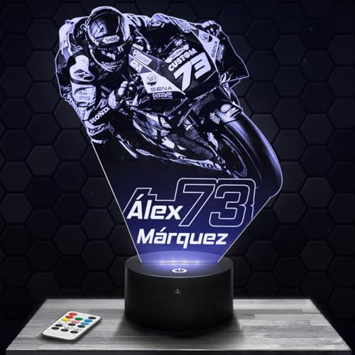 Nachttischlampe - Touch-Nachtlicht GP moto Á.Márquez 3D-LED-Lampe Illusion, Geschenkidee Weihnachten Geburtstag Junge und Mädchen Nachttischlampe Kinder- oder Erwachsenenzimmer