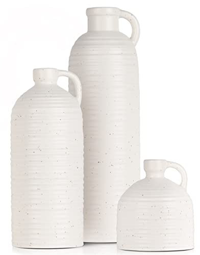 Keramikvase 3er-Set, Moderne Bauernhaus-Dekoration, weiße kleine Keramikkanne, 3er-Set, Keramik-Finish, weiße Kunstblumenkrüge, modernes Wohnzimmer, Tisch, Kamin-Dekoration