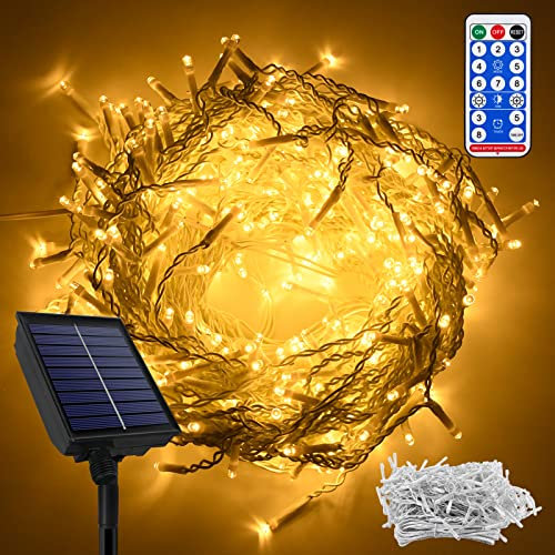 HENGMEI 10m 400 LEDs Solar Lichterkette Außen Lichterwand Lichtervorhang mit Fernbedienung Warmweiß Solarlichterkette 8 Leuchtmodi Wasserfest
