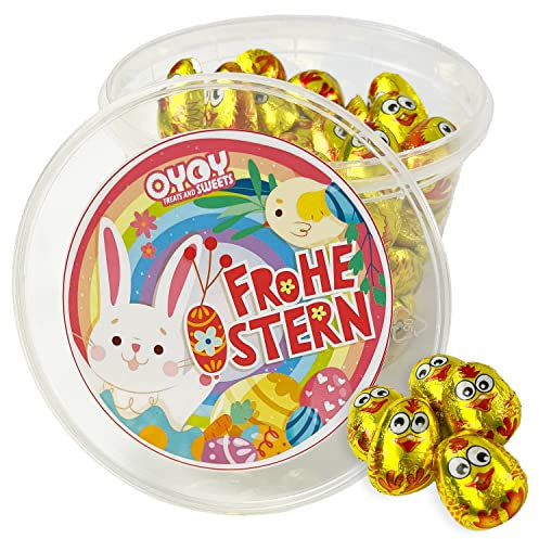 OYOY goldene Osterküken I 500g in Geschenkbox I mini Oster Küken Goldfolie I kleine Ostergeschenke Schokolade I Ostergrüße I Ostern Geschenkset
