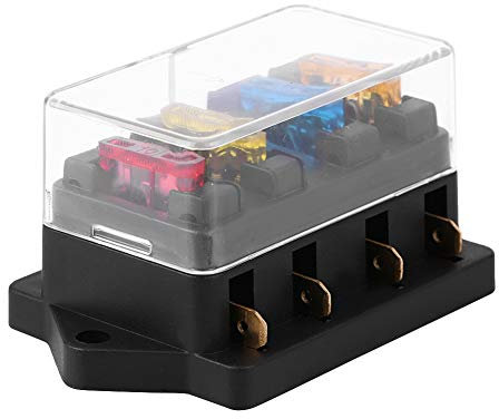 Sicherungshalter 4 Fach 12V 24V Wasserdicht Sicherungskasten Sicherungsträger mit 4 Stück Flachsicherungen Sicherung Sicherungsdose (5A/10A/15A/20A) für Auto Boot Wohnmobil