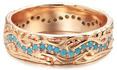 YAHOYA Bague à la Mode 585 Rose Gold Full Circle Exquise Turquoise Empilable Finger Ring pour Femmes Fine Vintage Jewelry