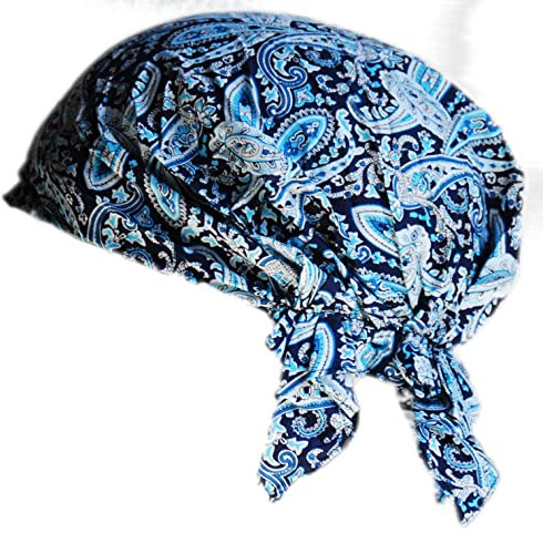 Cool4 Sommer Kopftuch Strand Bandana Meer Beanie Sonne Sonnenschutz Mütze Chemo Cap A04 (Blau mit hellblau weißen Paisleymuster)