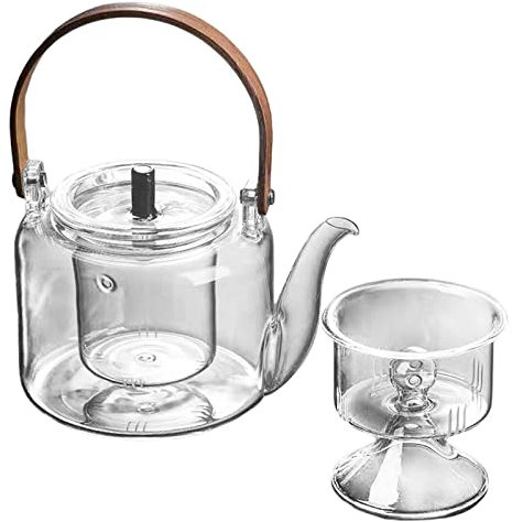 Duiaynke Tetera de vidrio de 1000 ml con infusor extraíble superior de gas o parte superior eléctrica, tetera de vidrio transparente (transparente transparente)