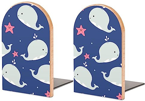 Serre-livres pour étagères pour contenir des livres, motif baleine de dessin animé, petits bouchons de livres antidérapants en bois décoratif pour la maison, le bureau