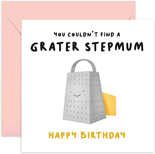 Old English Co. Funny Birthday Card for Stepmum from Stepchildren - 'Grater Stepmum' Cheese Pun - Cute Birthday Greeting Card For Her - Humorous Birthday Card for Family | Blank Inside