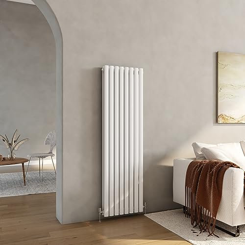 Heilmetz Vertical Radiator White, 1600 x 472mm Tall Column Radiators Double Designer Oval Panel Radiator Modern Heater Central Heating Radiator