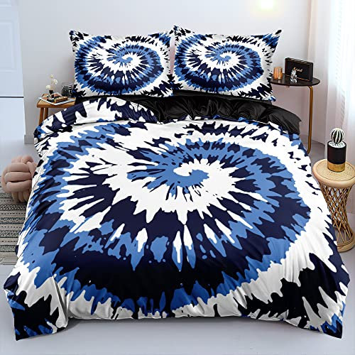 Gezu Bettwäsche 3D Effekt 135x200 Schwarz Weiß Blau mit Muster Wendebettwäsche Bettbezug Set und und Kissenbezug 80x80 mit Reißverschluss