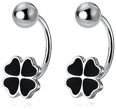 Reffeer Ohrstecker aus massivem 925er-Sterlingsilber mit Kleeblatt-Blume, halbe Creolen, Huggies für Damen, Blumen-Creolen mit Schraubverschluss (A-Silber)
