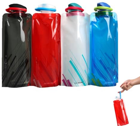 CPRNQY 4 Stück Faltbare Trinkflasche,700ml Outdoor Sport Faltende Tragbare Wasserflaschen,Zusammenklappbare Wiederverwendbare Trinkflasche,für Wandern,Abenteuer,Reisen,Unisex Adult