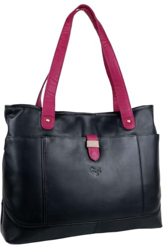 Gigi Damen-Arbeitstasche aus weichem Glattleder, Schwarz/Magenta/Knochen, One Size